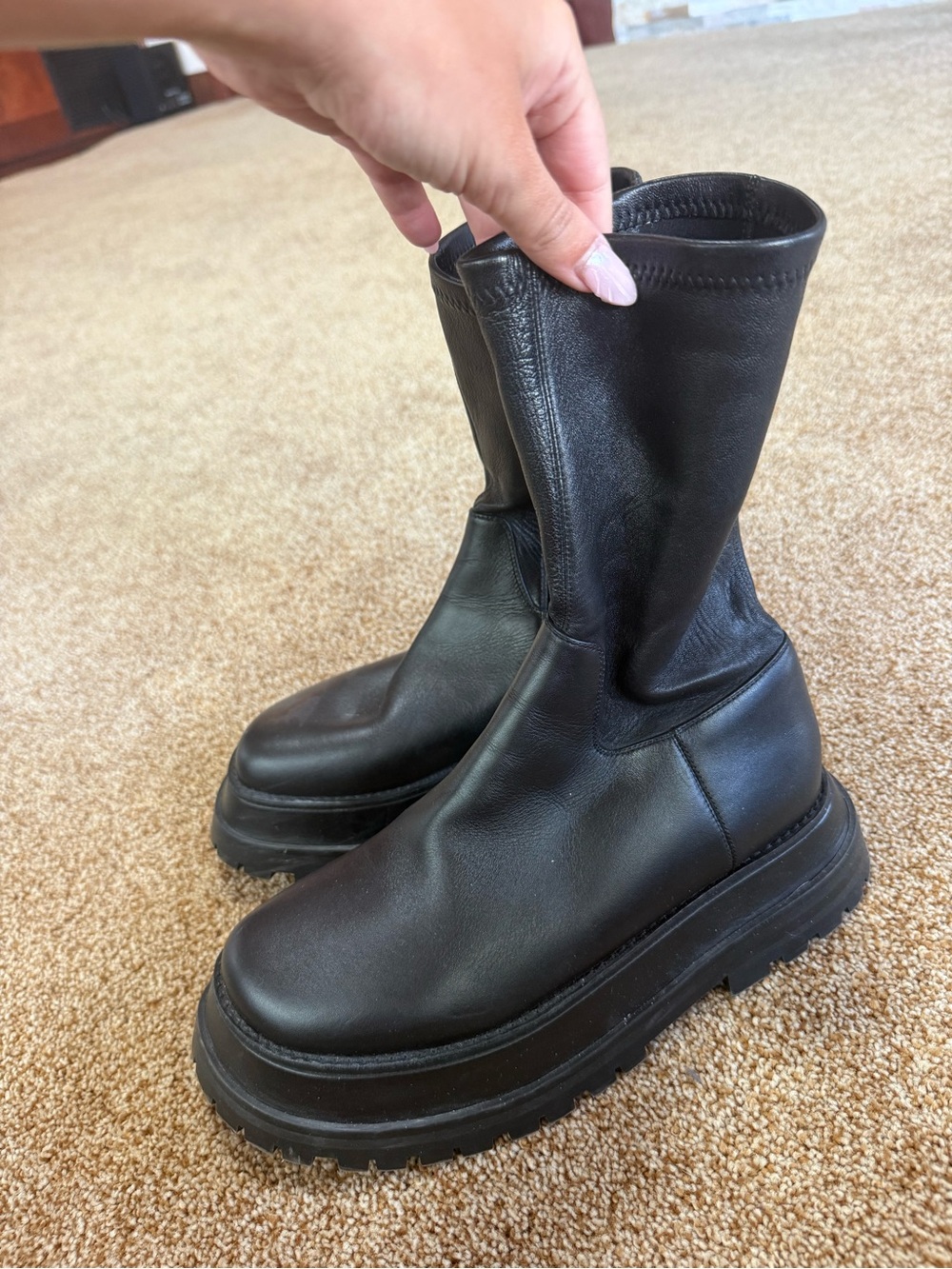 Burberry Black Leather Combat Boots